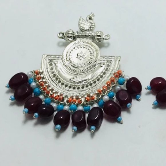 Silver Kuchi Earrings With Multicolor Beads and Stones,Tribal Boho - Picture 5 of 8